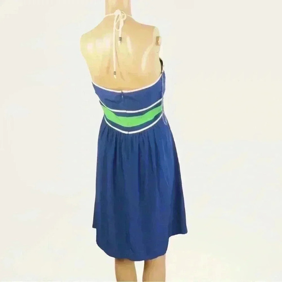 NWT Trina Turk Silk Blue Green Colorblock Halter Neck Summer Dress - Picture 3 of 5